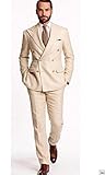 AK Beauty Two Button Slim Fit Men Suit 3 Pieces Double Breasted Business Suits Wedding Suits Groom Suit for Men Beige 42/36