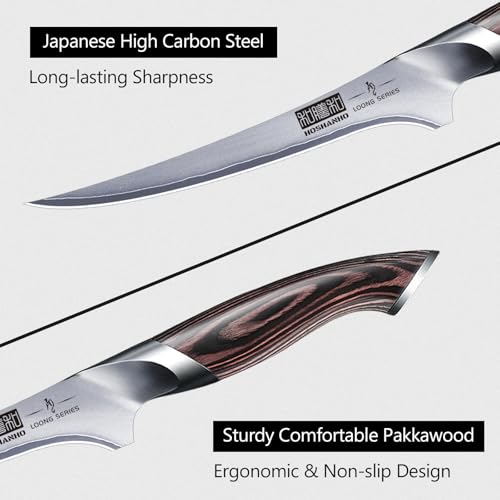 HOSHANHO Fillet Knife 7 Inch, Super Sharp Japanese Fish Boning Knife | Professional High Carbon Stainless Steel Filleting Knives for Meat Poultry Cutting