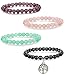 THUNARAZ 4pcs 8mm Natural Healing Stone Bracelets for Men Women Beaded Bracelets Elastic Tree of Life Charm