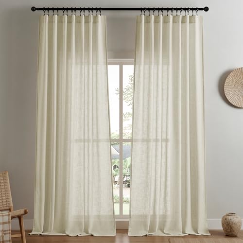 Joydeco Linen Curtains for Living Room,Semi-Sheer Curtains 90 Inches Long,Living Room Curtains 2 Panel Sets,Cream Curtains Pinch Pleated Curtains & Drapes(W52 x L90 Inch, Linen)