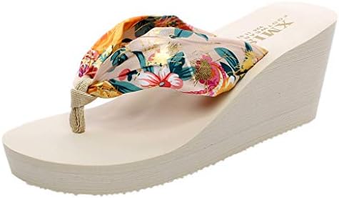 iLPM5 Ladies Shoes Summer Fashion Wedge Heel Sandals Print Casual Beach Flip Flops Summer Slippers for Women