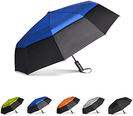 Brainstorming Automatic Open Golf Umbrella Extra Large Oversize Double Canopy Vented Windproof& Waterproof Rain Umbrella, 47inch (Black &Royal Blue)