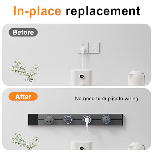 UBLUCKEN Track Outlet Power Strip, 50CM Surge Protector Electric Socket with 3 AC Adapters & USB-C PD 20W & 1.5M Plug Cable, 8000W Aluminum Alloy Wall Extender with Switch, (Black) (Track Set)