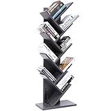 SUPERJARE 9-Shelf Tree Bookshelf | Thickened Compact Book Rack Bookcase | Display Storage Furniture for CDs, Movies & Books | Holds Up to 10 Books Per Shelf | Gray