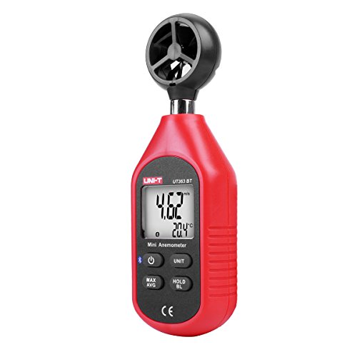 Bluetooth Wind Speed Meter, UNI-T UT363BT Handheld Mini Digital Anemometer with Thermometer and Max/Min for Weather Data Collection and Outdoors Sports Windsurfing Sailing With Backlight LCD Display