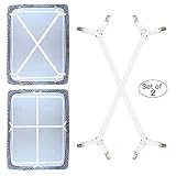 Premium Bed Sheet Fasteners, 2 Pcs Adjustable Crisscross Fitted Sheet Band Straps Grippers Suspenders Corner Holder Elastic Heavy Duty for All Bedsheets Flat Sheets Mattress Cover (Set of 2) (white)