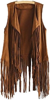 Kstare New Women Fashion Autumn Winter Faux Suede Ethnic Sleeveless Tassels Fringed Vest Cardigan
