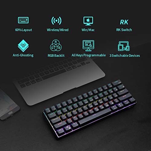 Rk Royal Kludge Rk61 2 4ghz Wireless Bluetooth Wired 60 Mechanical Keyboard 61 Keys Rgb Hot Swappable Blue Switch Gaming Keyboard With Software For Win Mac Pricepulse