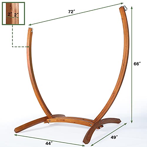 LAZZO Wood Hammock Chair Stand, Indoor Outdoor Pine Hammock Arc Chair Stand, Heavy Duty Rack C