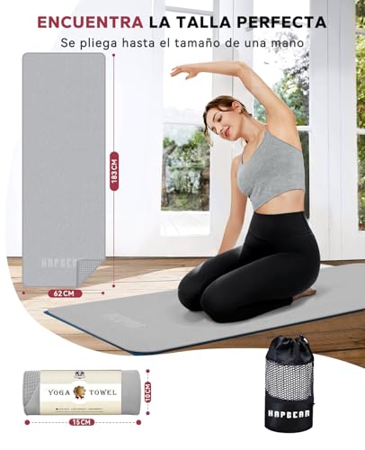 HAPBEAR Non-slip Yoga Towel 188 x 62 cm for with Grip Points | Super absorbent and soft microfiber, ideal for hot yoga, pilates and exercise fitness