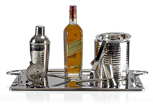 Miko Bar Set, Stainless Steel Deluxe 6 Piece Bar Set (Hammered Steel)