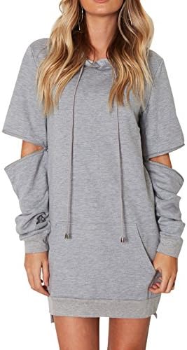Swmchiii Women Long Sleeve Casual Long Hoodie Sweatshirt Dress With Pocket