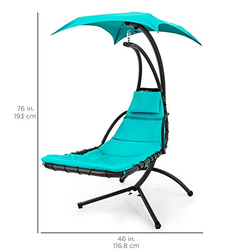 Best Choice Products Outdoor Hanging Curved Chaise Lounge Chair Swing for Backyard, Patio w/ Built-In Pillow, Removable Canopy, Stand - Teal Best Choice Products Outdoor Hanging Curved Chaise Lounge Chair Swing for Backyard, Patio w/ Built-In Pillow, Removable Canopy, Stand - Teal