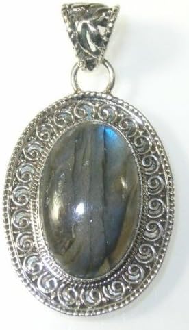 Blue Fire Labradorite Sterling Silver Oval Pendant