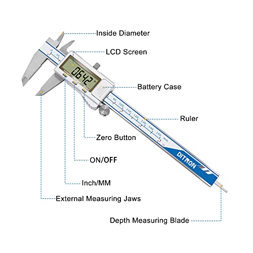 Digital Calipers, DITRON Electronic Caliper, 6 Inch, Micrometer