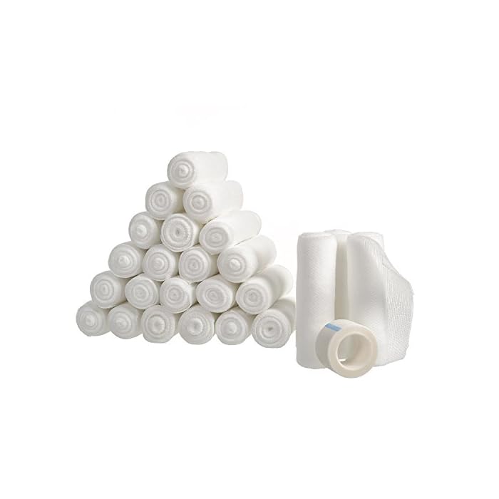 Gauze Bandage Roll with Tape (Pack of 24) - 4 Inch by 4 Yards Rolled Gauze Wrap - White Gauze Rolls - Breathable Gauze…