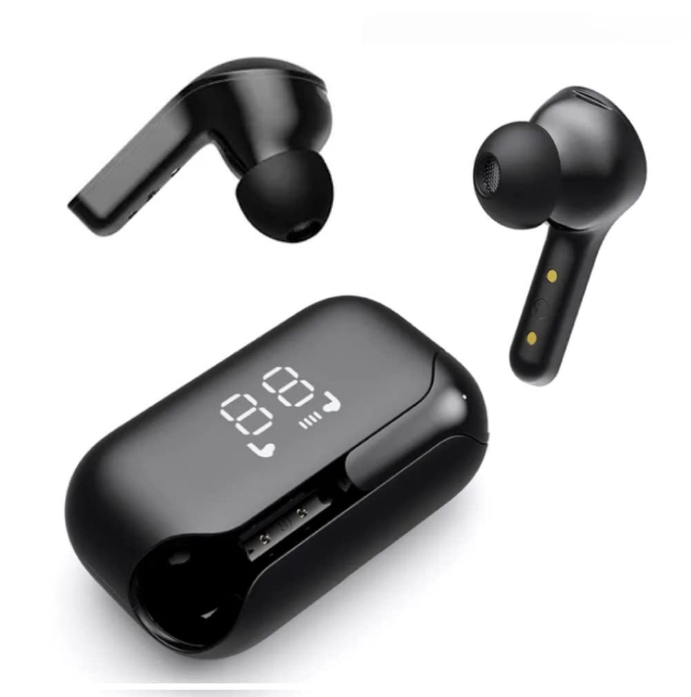 rangenine Premium Wireless Earbuds with Active Noise Cancellation & Bluetooth 5.2, Long Hours Run, LED Display ear phones, IPX5 Waterproof Compatible with Iphone & Android, Black