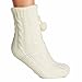 Womens Cozy Shepra Lined Cable Knit Sweater Slipper Sock w/ Pom Pom (One Sz Fits All)