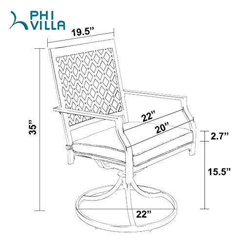 PHI VILLA Patio Dining Set 5 Pieces 1 Metal Square Garden Umbrella