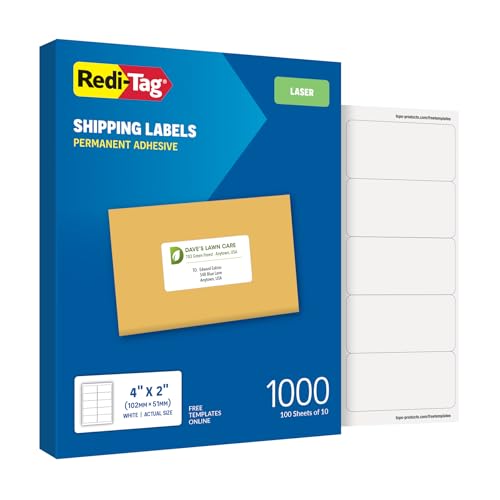 Redi-Tag 2" x 4" Shipping Labels, 1000 per Pack, White, Laser Printer Labels, S…