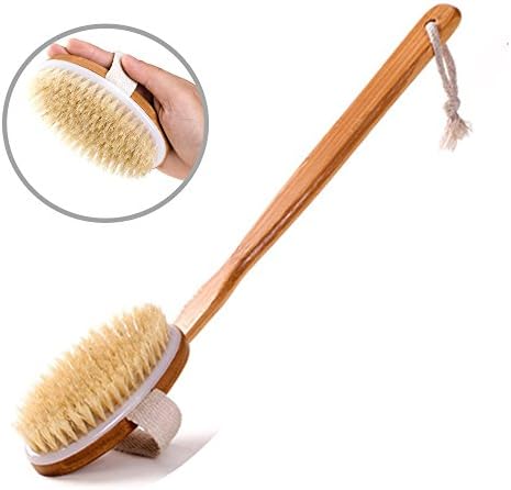 Bath Body Brush with Long Handle, Bamboo Non-slip 15.7 Inches Bristles Scrubber Body Massager
