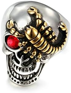 Jiedeng Jewelry Men's Ring Stainless Steel Ring with Skull Head Scorpion Retro Biker Gothic Punk Friendship Partner Ring for Men Silver Gold - With Gift Bag
