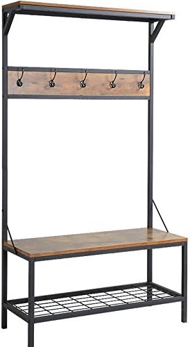 Wood Entryway Hall Tree With Bench Storage Rack Furniture Rustic Wooden Free Standing Contemporary Foyer Metal Coat Rack Hanger Display Hooks Country Industrial Farmhouse And eBook By NAKSHOP