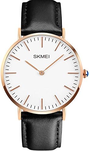 Mens Ultra-thin Big Dial Black Leather Strap Analog Display Quartz Waterproof Watches