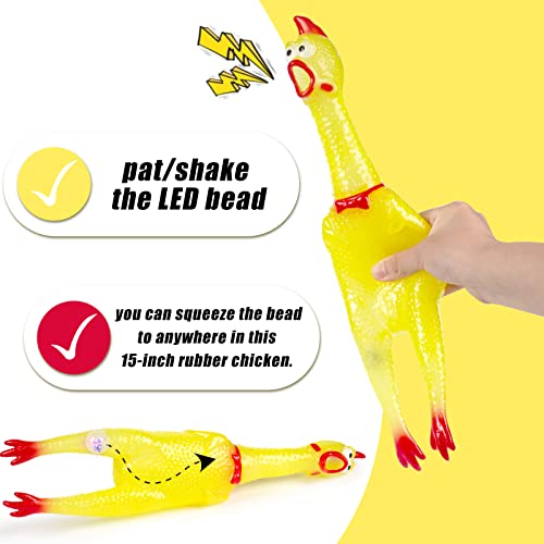 POPLAY Flashing Screaming Chicken, Rubber Chicken Dog Toy LED Shining Squeaky Chicken for Chew Toy Stress Relief Practical Jokes