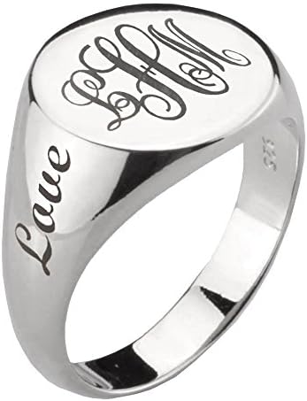 Personalized 3 Initial Typical Monogram 13mm Round Shape 925 Sterling Silver Signet Ring Sz 12