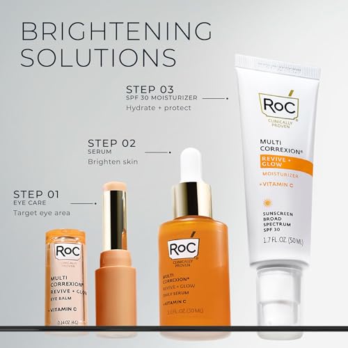 RoC Multi Correxion Revive + Glow 10% Active Vitamin C Serum for Face, Daily Anti-Aging Wrinkle and Skin Tone Skin Care Treatment, Brightening Serum , 1 Fluid Ounce