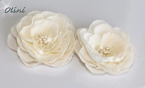 Set of 2 Whimsical Ivory Bridal Silk Flowers Hair Clips