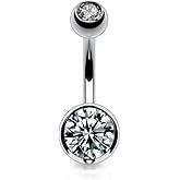 Titanium Belly Button Rings - Clear CZ Titanium Belly Ring for Women - Navel Curved Barbell Belly Button Ring - Belly Piercing Jewelry 14G