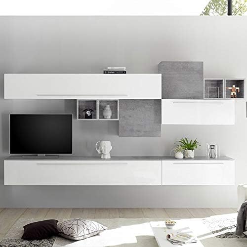 Noviomeuble Mueble Para Tv De Pared Color Blanco Y Gris Claro