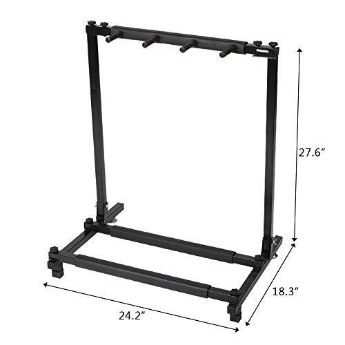 AlwaysPrekit Multi Guitar Stand 3 Holder Foldable Universal Display Rack - Portable Black Guitar Holder With No slip Rubber Padding for Classical Acoustic, Electric, Bass Guitar and Guitar Bag/Case