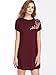 Romwe Women's Short Sleeve Loose Casual Tunic Swing T-Shirt Dress Floral Patch Burgundy S