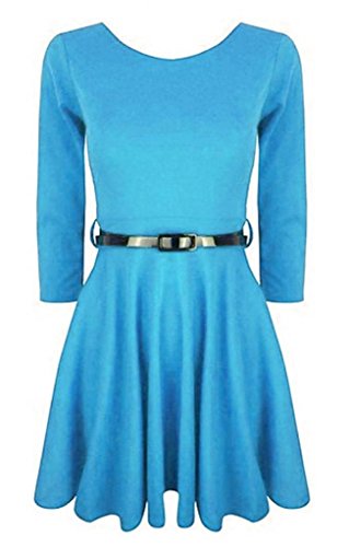 Hot Hanger Girls 3/4 Sleeve Belted Skater Dress Top (9-10 Years, Turquoise)