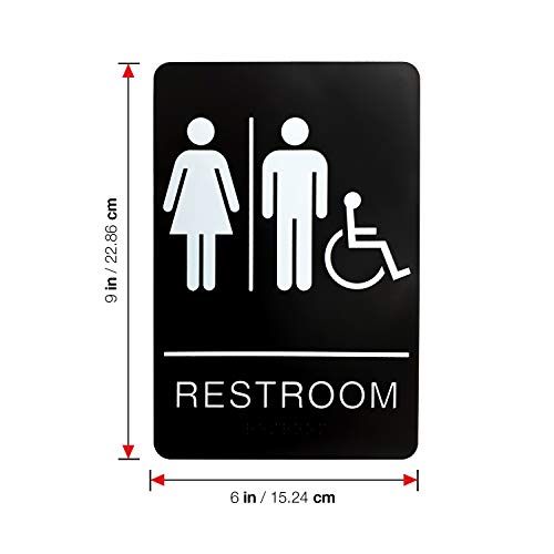 Unisex Men And Women Handicapped Bathroom And Restroom Signs - ADA Approved Public And Private Indoor Outdoor Areas With Raised Tactile Braille Writing System (2 Pack, Unisex Handicapped)