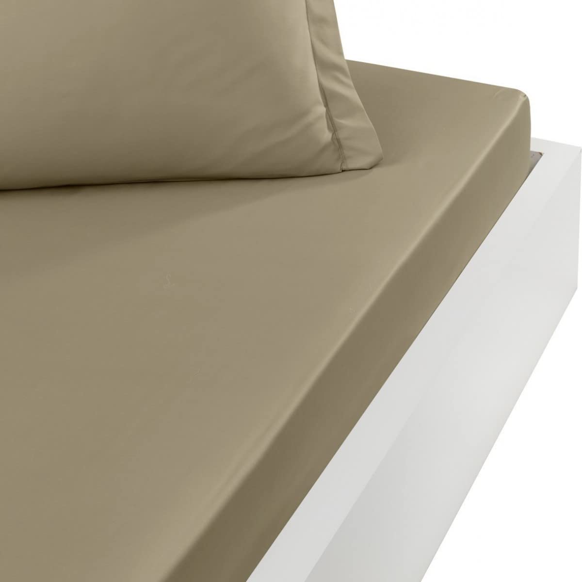 Sensei Percale Fitted Sheet - Taupe/Cotton - 90 x 200 cm — image 1