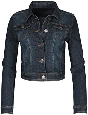 ZIMEGO Womens Slim Crop Top Denim Jacket Long Sleeve Button Up Comfort Stretch