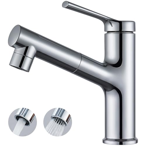 CECIPA Bathroom Sink Faucet Chrome with Removable Shower for Washing Hair | High Pressure Basin Faucet for Bathroom Basin, 2 Modes Water Flow Chrome | Sink Faucet High Pressure Bathroom Sink Faucet 2 Modes Water Flow Chrome