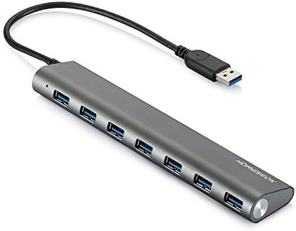 HONGSEOK Aluminum 7 Port USB 3.0 Hub with 11 inch Shielded Cable & 5V/4A Power Adapter for Apple iMac,MacBook Pro Air,Mac Mini and Windows PC,Linux PC,Laptop PC,Ultrabook