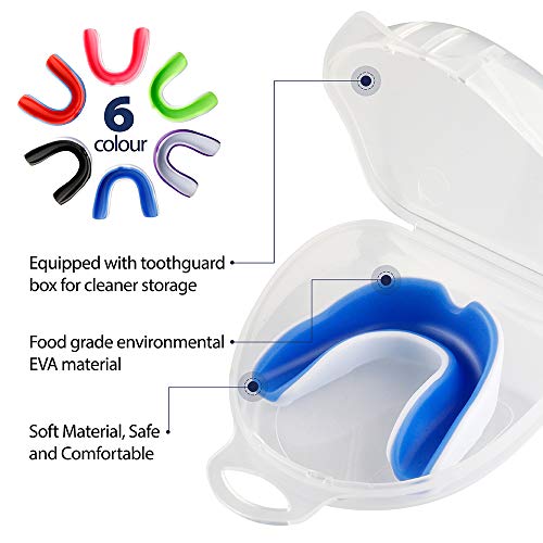 Vanmor 6 Pack Youth Mouth Guard Sports Mouthguard for Kids Double Colored Teeth Protector with Transparent Box for Football Basketball Boxing MMA Hockey