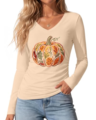 Huukeay Fall Pumpkin Shirt for Women Autumn Tops Pumpkin Apricot XL at Amazon
