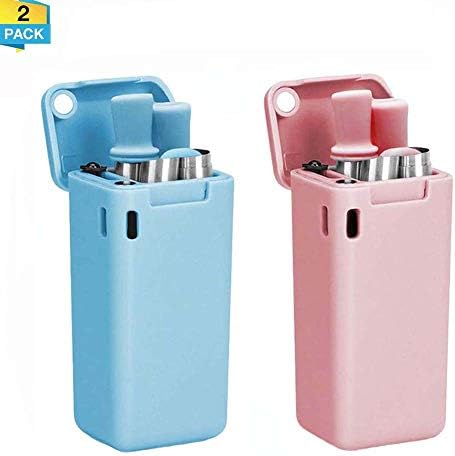 2Pack Collapsible Reusable Straws Portable Folding Stainless Steel Drinking Straws with Cleaning Brush Hard Case Holder for Travel Party Daily Use (Blue&Pink)