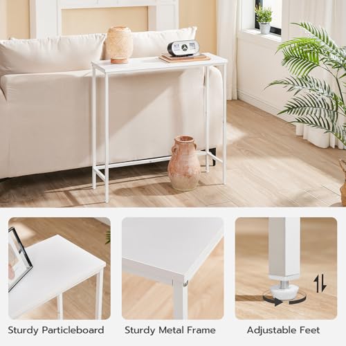 HOOBRO Narrow Console Table for Living Room, Slim Console Table Entrance for Hallway, Skinny Entryway Table for Small Spaces, Long Sofa Table for Foyer, Bedroom, Metal Frame, White EWW75XG01