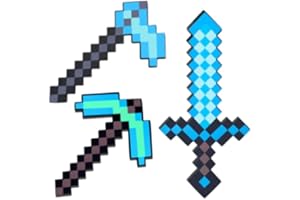SHENYECWL 3 Pack Sword Toy,Foam Pickaxe and Sword Hoe for Game Toys Role-Play Accessory,Perfect Toy Weapons Gift for Halloween Christmas and Parties Blue