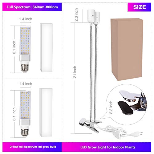 LED Grow Light for Indoor Plant, Relassy 45W Upgraded Full Spectrum Grow Lamp, Dual Head Gooseneck Plant Ligh with Replaceable Bulb,Double Switch, Professional for Seedling Growing Blooming Fruiting - Thumbnail 7