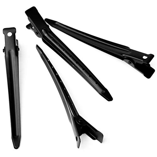24 Packs Duck Bill Clips, Bantoye 3.35 Inches Rustproof Metal Alligator Curl Clips with Holes for Hair Styling, Hair Coloring, Black - Thumbnail 3