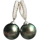 Real Black Pearl Earrings for Women with Genuine AAAA Quality Round Black Tahitian Cultured Pearls Earring with Drop Dangle Design| 925 Sterling Silver Plated Platinum Gold Earrings - Nonnyl